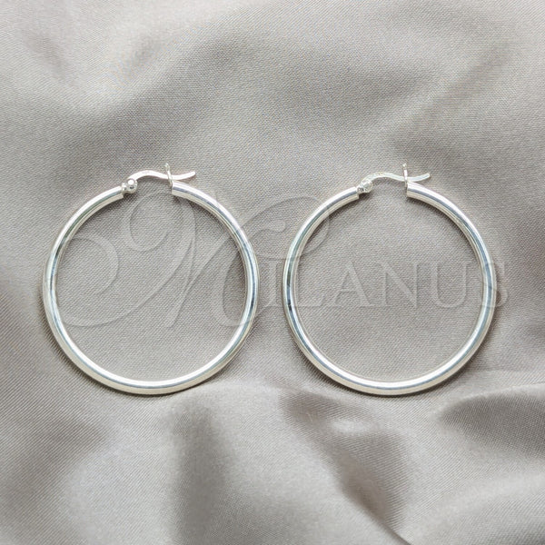 Sterling Silver Hoop Earrings — Medium Hoop Hollow Design Polished 02. — main product view — SKU 158188 | Plata 925 aretes de aro — Medium Hoop Hollow diseño pulido 02. — SKU 158188