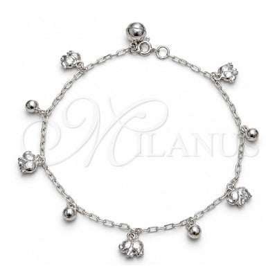 Sterling Silver Charm Anklet , Elephant and Ball Design, Polished, Silver Finish, 03.409.0145.10 (03 MM Thickness, 10 Inches Length)