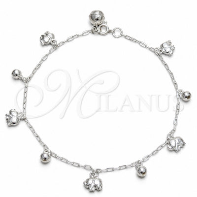 Sterling Silver Charm Anklet, Elephant and Ball Design, Polished, Silver Finish, 03.409.0145.10 (03 MM for wholesale, main product view