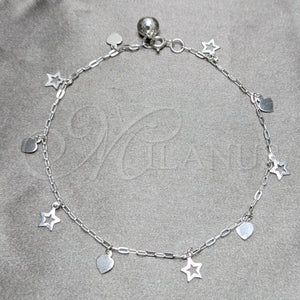 Sterling Silver Anklet — Charm Anklet Heart and Star Design Polished 03. — main product view — SKU 158222 | Plata 925 tobillera — Charm Anklet corazón and estrella diseño pulido 03. — SKU 158222