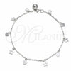Sterling Silver Charm Anklet , Heart and Star Design, Polished, Silver Finish, 03.409.0146.10 (03 MM Thickness, 10 Inches Length)