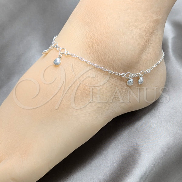 Sterling Silver Charm Anklet , Shell Design, Polished, Silver Finish, 03.409.0147.10 (03 MM Thickness, 10 Inches Length)