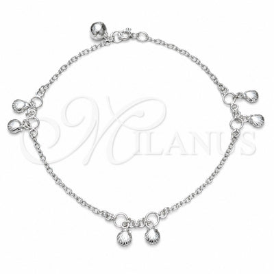 Sterling Silver Charm Anklet, Shell Design, Polished, Silver Finish, 03.409.0147.10 (03 MM Thickness, 10 Inches for wholesale, main product view