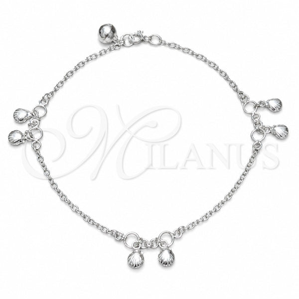 Sterling Silver Charm Anklet , Shell Design, Polished, Silver Finish, 03.409.0147.10 (03 MM Thickness, 10 Inches Length)