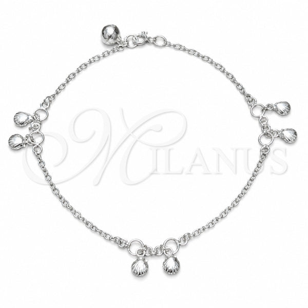 Sterling Silver Charm Anklet , Shell Design, Polished, Silver Finish, 03.409.0147.10 (03 MM Thickness, 10 Inches Length)