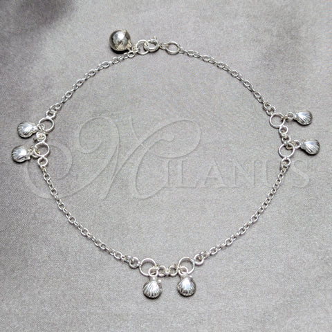 Sterling Silver Charm Anklet , Shell Design, Polished, Silver Finish, 03.409.0147.10 (03 MM Thickness, 10 Inches Length)