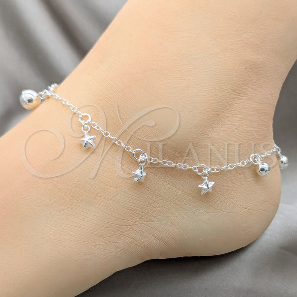 Sterling Silver Anklet — Charm Anklet Ball and Star Design Polished 03. — alternate product view — SKU 158225 | Plata 925 tobillera — Charm Anklet Ball and estrella diseño pulido 03. — SKU 158225