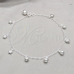 Sterling Silver Anklet — Charm Anklet Ball and Star Design Polished 03. — main product view — SKU 158225 | Plata 925 tobillera — Charm Anklet Ball and estrella diseño pulido 03. — SKU 158225