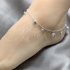 Sterling Silver Charm Anklet , Heart and Ball Design, Polished, Silver Finish, 03.409.0150.10 (03 MM Thickness, 10 Inches Length)