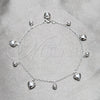 Sterling Silver Charm Anklet , Heart and Ball Design, Polished, Silver Finish, 03.409.0150.10 (03 MM Thickness, 10 Inches Length)