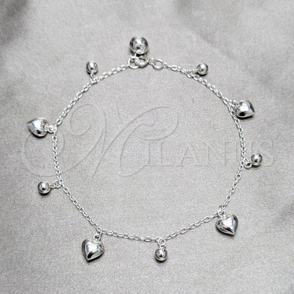 Sterling Silver Anklet — Charm Anklet Heart and Ball Design Polished 03. — main product view — SKU 158226 | Plata 925 tobillera — Charm Anklet corazón and Ball diseño pulido 03. — SKU 158226