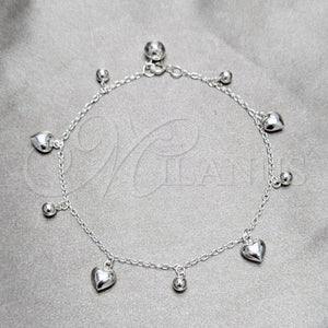 Sterling Silver Anklet — Charm Anklet Heart and Ball Design Polished 03. — main product view — SKU 158226 | Plata 925 tobillera — Charm Anklet corazón and Ball diseño pulido 03. — SKU 158226