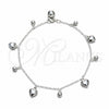 Sterling Silver Charm Anklet , Heart and Ball Design, Polished, Silver Finish, 03.409.0150.10 (03 MM Thickness, 10 Inches Length)