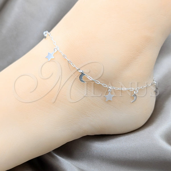 Sterling Silver Anklet — Charm Anklet Moon and Star Design Polished 03. — alternate product view — SKU 158227 | Plata 925 tobillera — Charm Anklet Moon and estrella diseño pulido 03. — SKU 158227