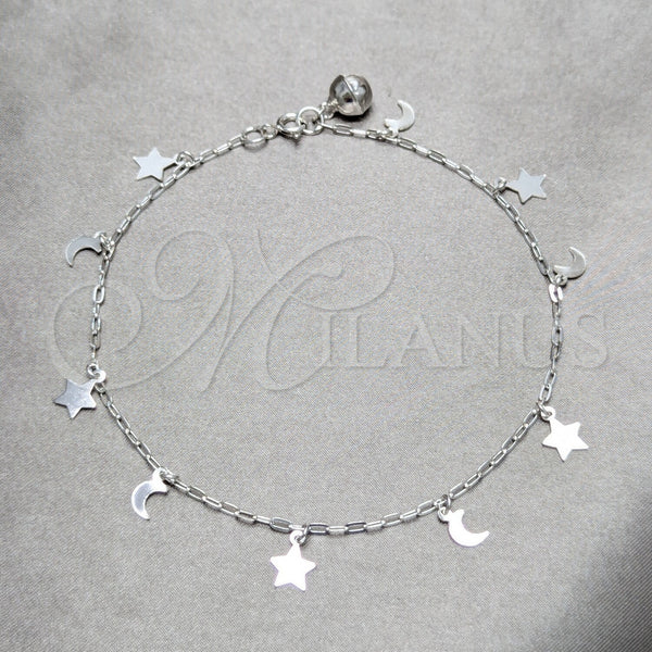 Sterling Silver Anklet — Charm Anklet Moon and Star Design Polished 03. — main product view — SKU 158227 | Plata 925 tobillera — Charm Anklet Moon and estrella diseño pulido 03. — SKU 158227