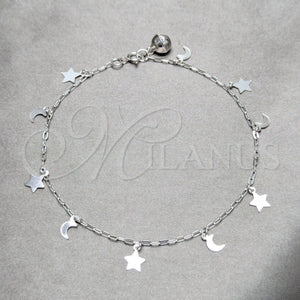 Sterling Silver Anklet — Charm Anklet Moon and Star Design Polished 03. — main product view — SKU 158227 | Plata 925 tobillera — Charm Anklet Moon and estrella diseño pulido 03. — SKU 158227