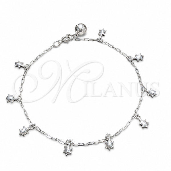 Sterling Silver Charm Anklet , Turtle Design, Polished, Silver Finish, 03.409.0152.10 (03 MM Thickness, 10 Inches Length)