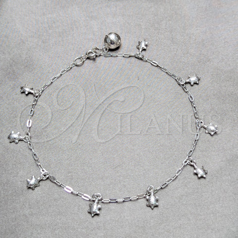 Sterling Silver Charm Anklet , Turtle Design, Polished, Silver Finish, 03.409.0152.10 (03 MM Thickness, 10 Inches Length)
