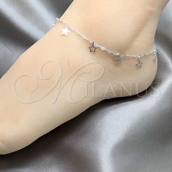 Sterling Silver Anklet — Charm Anklet Star Design Polished 03. 03 MM — alternate product view — SKU 158229 | Plata 925 tobillera — Charm Anklet estrella diseño pulido 03. 03 MM — SKU 158229