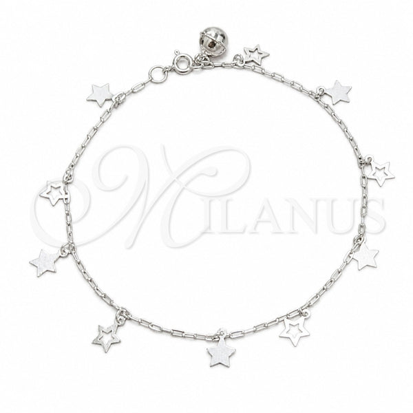 Sterling Silver Charm Anklet , Star Design, Polished, Silver Finish, 03.409.0153.10 (03 MM Thickness, 10 Inches Length)