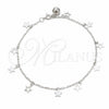 Sterling Silver Charm Anklet , Star Design, Polished, Silver Finish, 03.409.0153.10 (03 MM Thickness, 10 Inches Length)