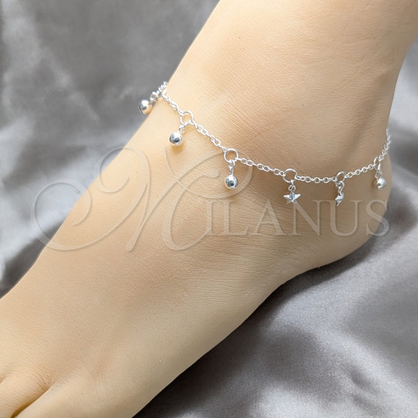Sterling Silver Anklet — Charm Anklet Star and Ball Design Polished 03. — alternate product view — SKU 158230 | Plata 925 tobillera — Charm Anklet estrella and Ball diseño pulido 03. — SKU 158230