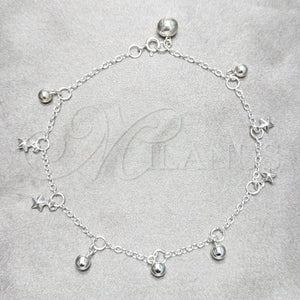Sterling Silver Anklet — Charm Anklet Star and Ball Design Polished 03. — main product view — SKU 158230 | Plata 925 tobillera — Charm Anklet estrella and Ball diseño pulido 03. — SKU 158230
