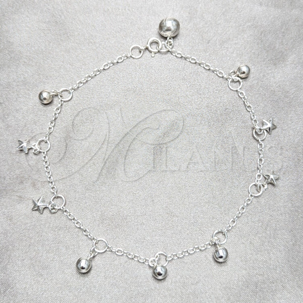 Sterling Silver Anklet — Charm Anklet Star and Ball Design Polished 03. — main product view — SKU 158230 | Plata 925 tobillera — Charm Anklet estrella and Ball diseño pulido 03. — SKU 158230