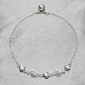 Sterling Silver Anklet — Charm Anklet Heart and Sun Design Polished 03. — main product view — SKU 158231 | Plata 925 tobillera — Charm Anklet corazón and Sun diseño pulido 03. — SKU 158231