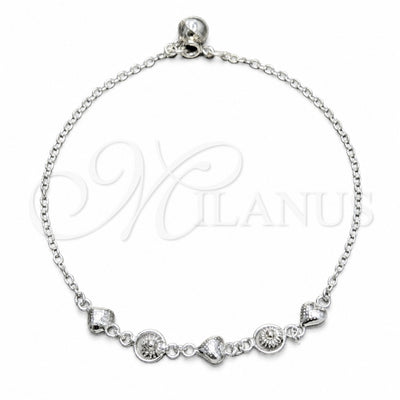 Sterling Silver Charm Anklet, Heart and Sun Design, Polished, Silver Finish, 03.409.0155.10 (03 MM Thickness for wholesale, main product view