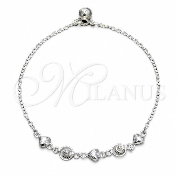 Sterling Silver Charm Anklet , Heart and Sun Design, Polished, Silver Finish, 03.409.0155.10 (03 MM Thickness, 10 Inches Length)