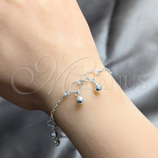 Sterling Silver Bracelet — Charm Bracelet Heart and Ball Design Polished 03. — alternate product view — SKU 158232 | Plata 925 brazalete — Charm Bracelet corazón and Ball diseño pulido 03. — SKU 158232