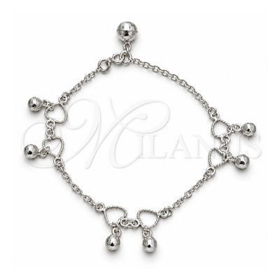 Sterling Silver Charm Bracelet, Heart and Ball Design, Polished, Silver Finish, 03.409.0156.07 (03 MM Thickness, 7 Inches Length)