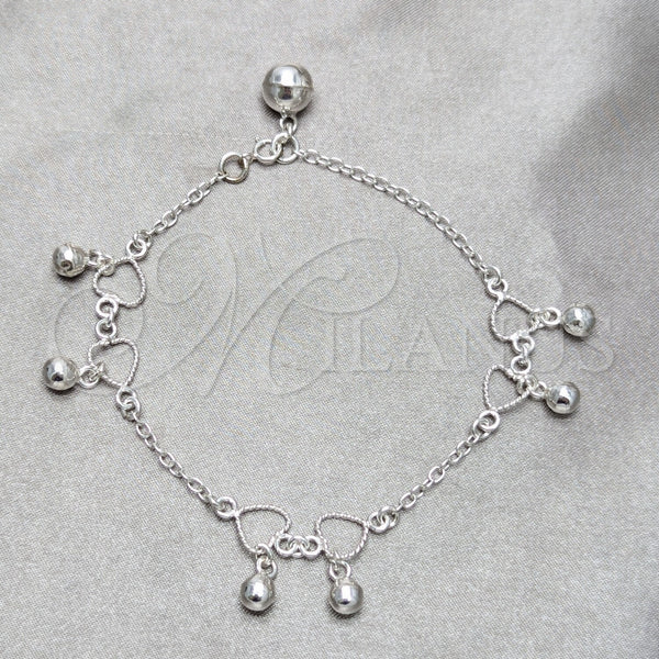Sterling Silver Bracelet — Charm Bracelet Heart and Ball Design Polished 03. — main product view — SKU 158232 | Plata 925 brazalete — Charm Bracelet corazón and Ball diseño pulido 03. — SKU 158232