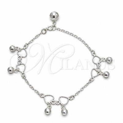 Sterling Silver Charm Bracelet, Heart and Ball Design, Polished, Silver Finish, 03.409.0156.07 (03 MM for wholesale, main product view