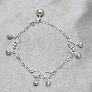 Sterling Silver Bracelet — Charm Bracelet Heart and Ball Design Polished 03. — main product view — SKU 158232 | Plata 925 brazalete — Charm Bracelet corazón and Ball diseño pulido 03. — SKU 158232