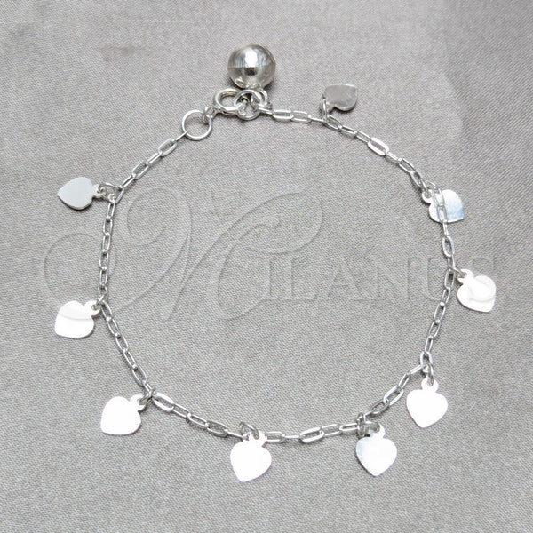 Sterling Silver Charm Bracelet, Heart Design, Polished, Silver Finish, 03.409.0157.07 (03 MM Thickness, 7 Inches Length)