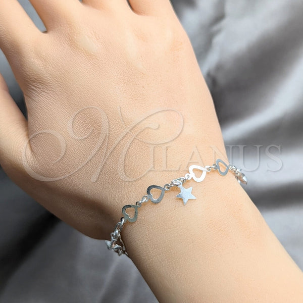 Sterling Silver Bracelet — Charm Bracelet Star and Heart Design Polished 03. — alternate product view — SKU 158234 | Plata 925 brazalete — Charm Bracelet estrella and corazón diseño pulido 03. — SKU 158234
