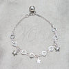 Sterling Silver Charm Bracelet, Star and Heart Design, Polished, Silver Finish, 03.409.0158.07 (03 MM Thickness, 7 Inches Length)