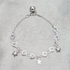 Sterling Silver Charm Bracelet, Star and Heart Design, Polished, Silver Finish, 03.409.0158.07 (03 MM Thickness, 7 Inches Length)
