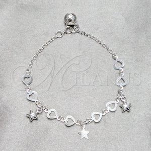 Sterling Silver Bracelet — Charm Bracelet Star and Heart Design Polished 03. — main product view — SKU 158234 | Plata 925 brazalete — Charm Bracelet estrella and corazón diseño pulido 03. — SKU 158234