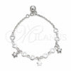 Sterling Silver Charm Bracelet, Star and Heart Design, Polished, Silver Finish, 03.409.0158.07 (03 MM Thickness, 7 Inches Length)