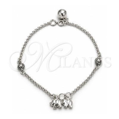 Sterling Silver Charm Bracelet, Elephant and Sun Design, Polished, Silver Finish, 03.409.0159.07 (03 MM Thickness, 7 Inches Length)
