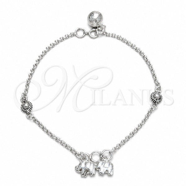 Sterling Silver Charm Bracelet, Elephant and Sun Design, Polished, Silver Finish, 03.409.0159.07 (03 MM Thickness, 7 Inches Length)