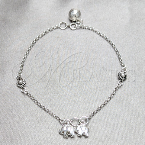 Sterling Silver Charm Bracelet, Elephant and Sun Design, Polished, Silver Finish, 03.409.0159.07 (03 MM Thickness, 7 Inches Length)