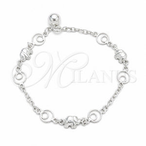 Sterling Silver Charm Bracelet, Elephant Design, Polished, Silver Finish, 03.409.0160.07 (03 MM Thickness, 7 Inches Length)