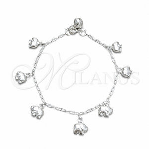 Sterling Silver Charm Bracelet, Elephant Design, Polished, Silver Finish, 03.409.0161.07 (03 MM Thickness, 7 Inches Length)