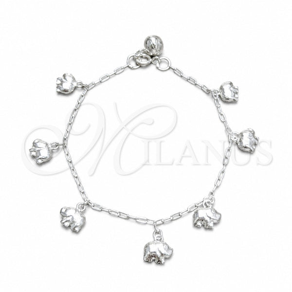 Sterling Silver Charm Bracelet, Elephant Design, Polished, Silver Finish, 03.409.0161.07 (03 MM Thickness, 7 Inches Length)