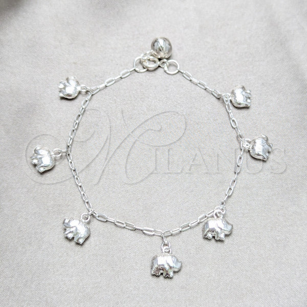Sterling Silver Charm Bracelet, Elephant Design, Polished, Silver Finish, 03.409.0161.07 (03 MM Thickness, 7 Inches Length)