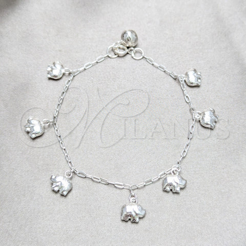 Sterling Silver Charm Bracelet, Elephant Design, Polished, Silver Finish, 03.409.0161.07 (03 MM Thickness, 7 Inches Length)